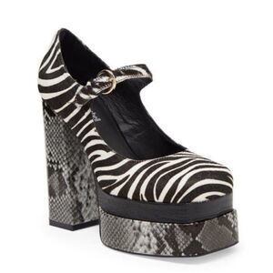 JEFFREY CAMPBELL Zebra Print Platform Mary Jane Block Heel Black White Size‎ 6